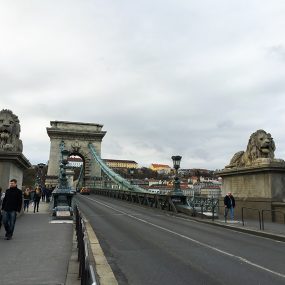 Stone lions guarding the bridge either side