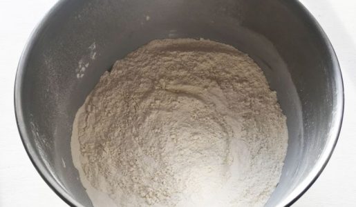 Sifted flour, salt and yeast in the mixing bowl